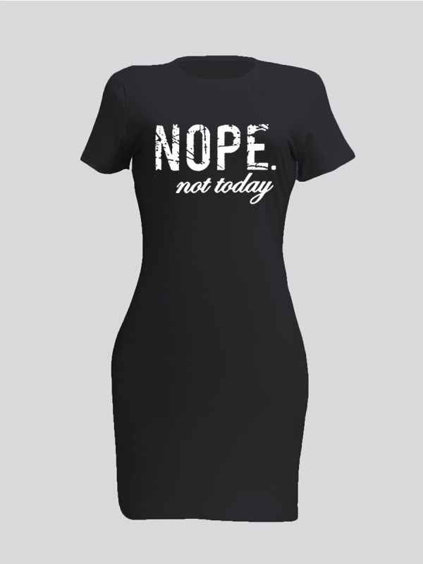 Rochie imprimată, cu fustă midi, guler rotund, mâneci scurte, 90–95% poliester