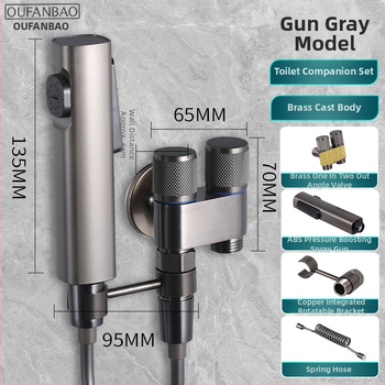 Три-ходов ъглов клапан за тоалетна и пералня със спрей-пистолет (меден корпус, Ovamburg)