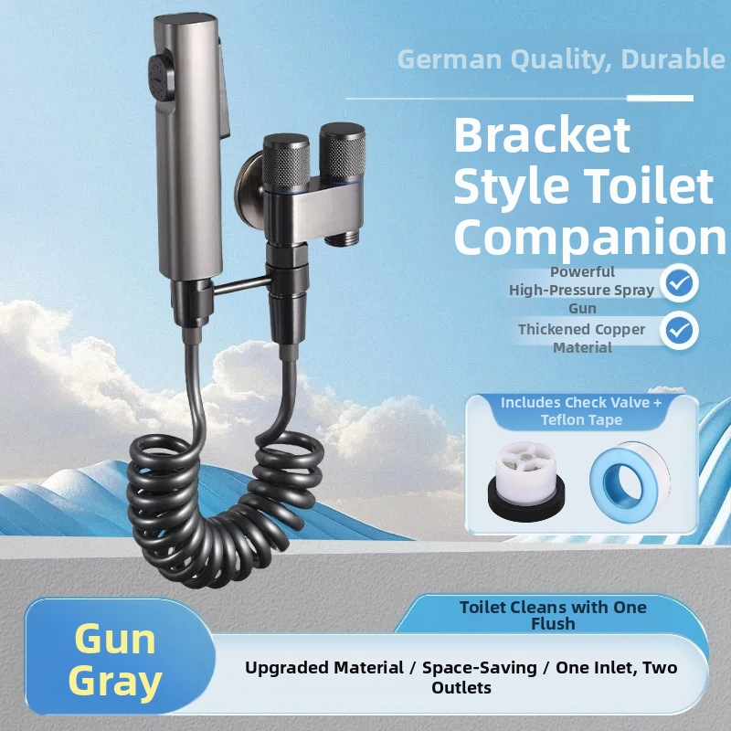 Три-ходов ъглов клапан за тоалетна и пералня със спрей-пистолет (меден корпус, Ovamburg)