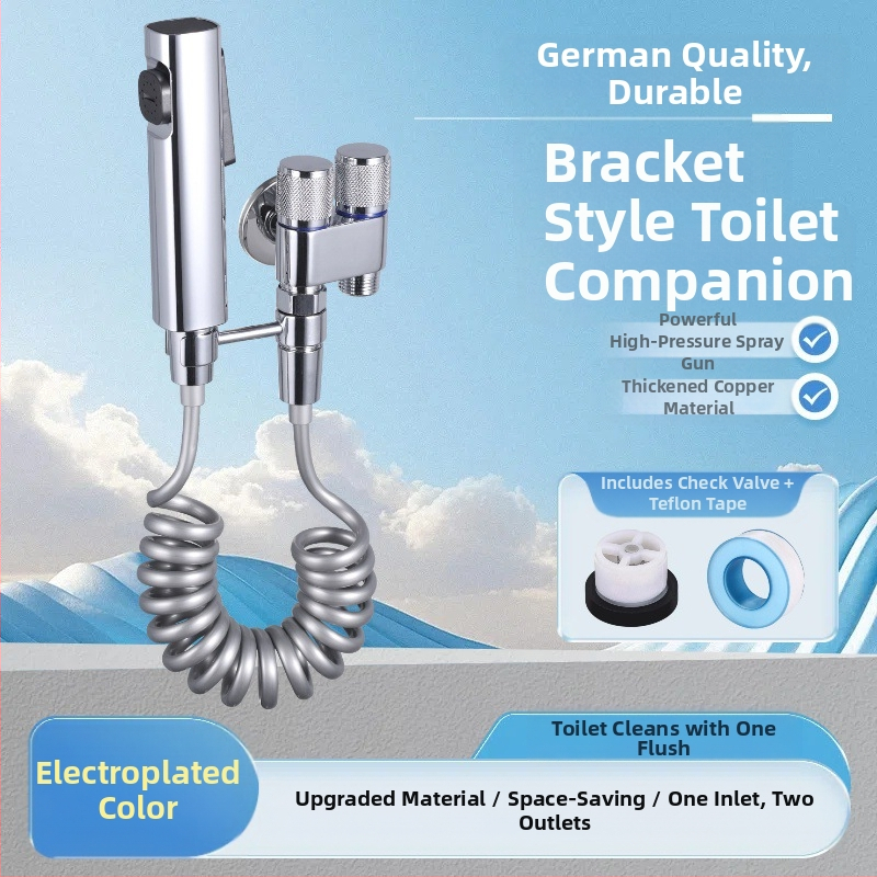 Три-ходов ъглов клапан за тоалетна и пералня със спрей-пистолет (меден корпус, Ovamburg)