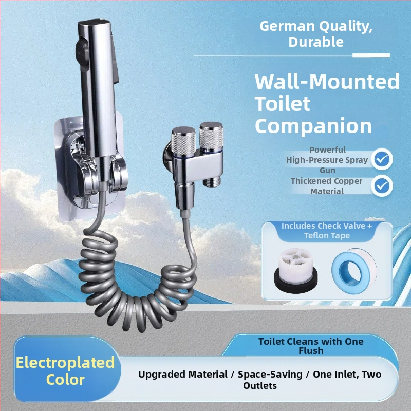 Три-ходов ъглов клапан за тоалетна и пералня със спрей-пистолет (меден корпус, Ovamburg)