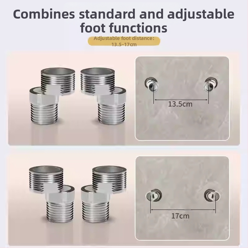 Sprchový kohút s nastaviteľnými teleskopickými oblými nohami, predĺžený uhol, meďové telo