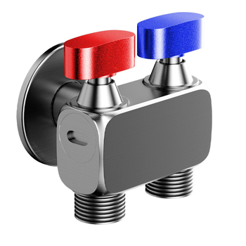 Nurga ventiil pesumas masinai, suur voolavus, 1 sisend / 2 väljundit, vask, seinale paigaldus, veesulgus funktsiooniga