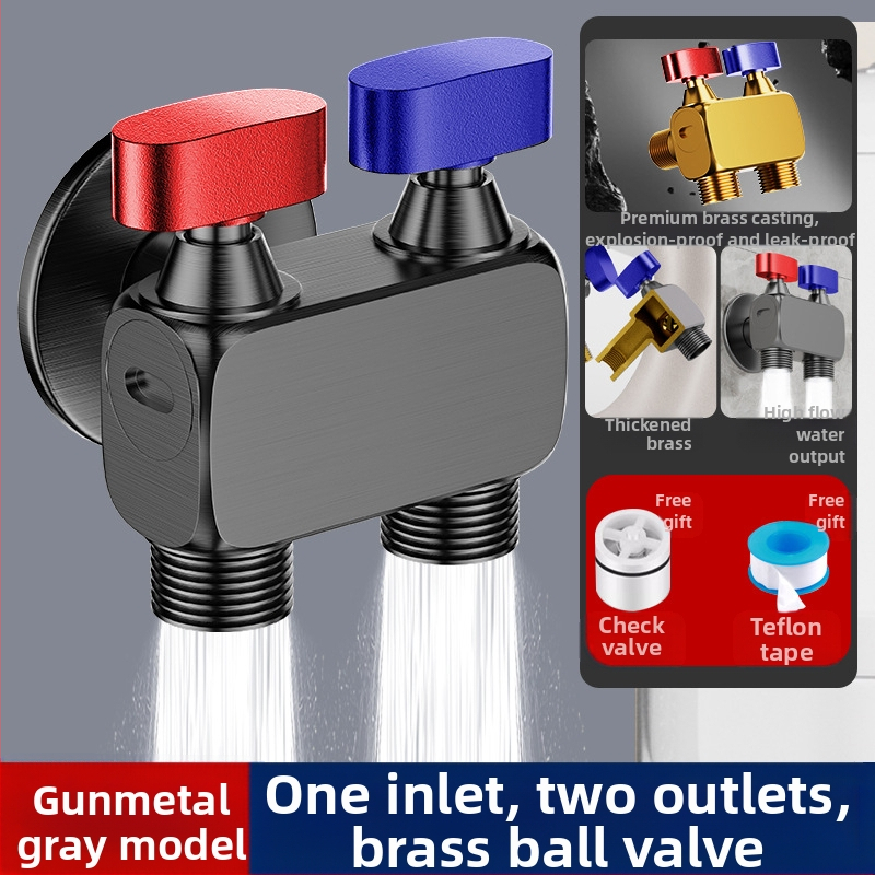 Nurga ventiil pesumas masinai, suur voolavus, 1 sisend / 2 väljundit, vask, seinale paigaldus, veesulgus funktsiooniga