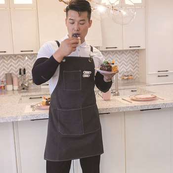 Audinio prijuostė be rankovių – virtuvės darbo apranga nuo nešvarumų, korėjietiško stiliaus, su logotipo atspaudais