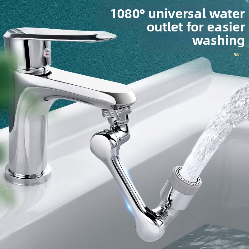 Универсален кран за мивка с въртяща се ръка и удължителна дюза, керамичен клапан ядро, меден корпус, резбов монтаж, модерен стил