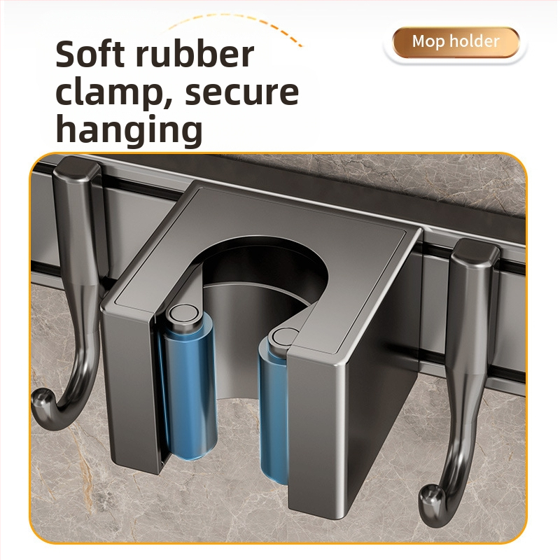 Държач за швабра от алуминиева сплав, модерен и минималистичен стил; тегло 0.6 кг; обработка: напръскване на пластмаса и инжекционно формоване