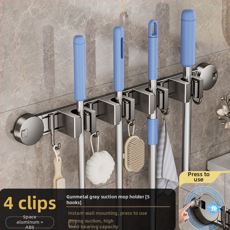 Държач за швабра от алуминиева сплав, модерен и минималистичен стил; тегло 0.6 кг; обработка: напръскване на пластмаса и инжекционно формоване