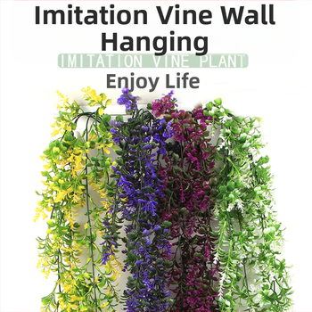 Dirbtinis rotaninis sienos pakabinamas augalas – simuliuotas augalas, plastikiniai žiedai, pusiau rankinis gaminimas