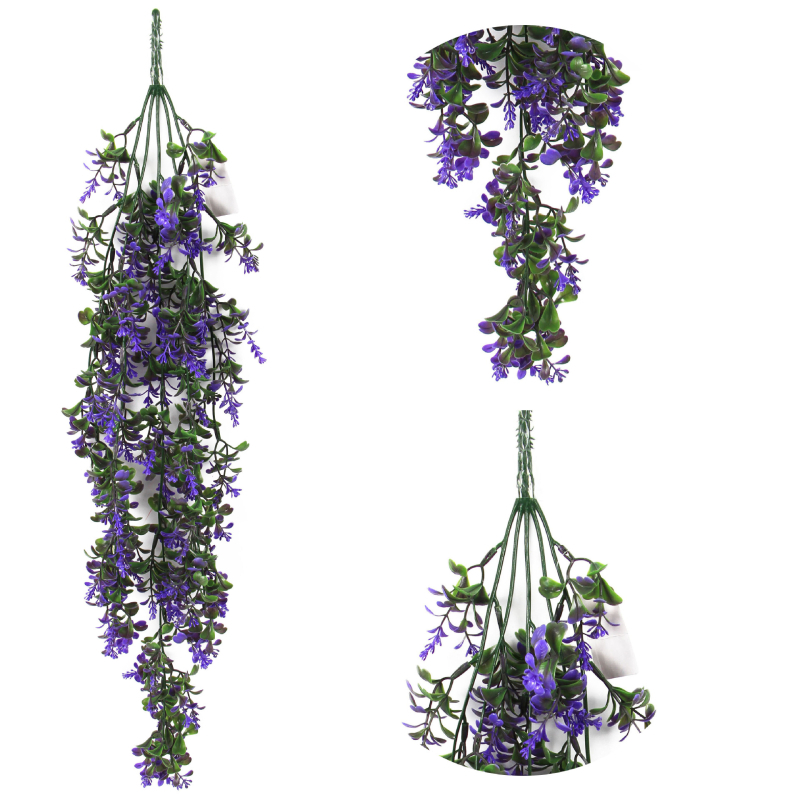 Dirbtinis rotaninis sienos pakabinamas augalas – simuliuotas augalas, plastikiniai žiedai, pusiau rankinis gaminimas