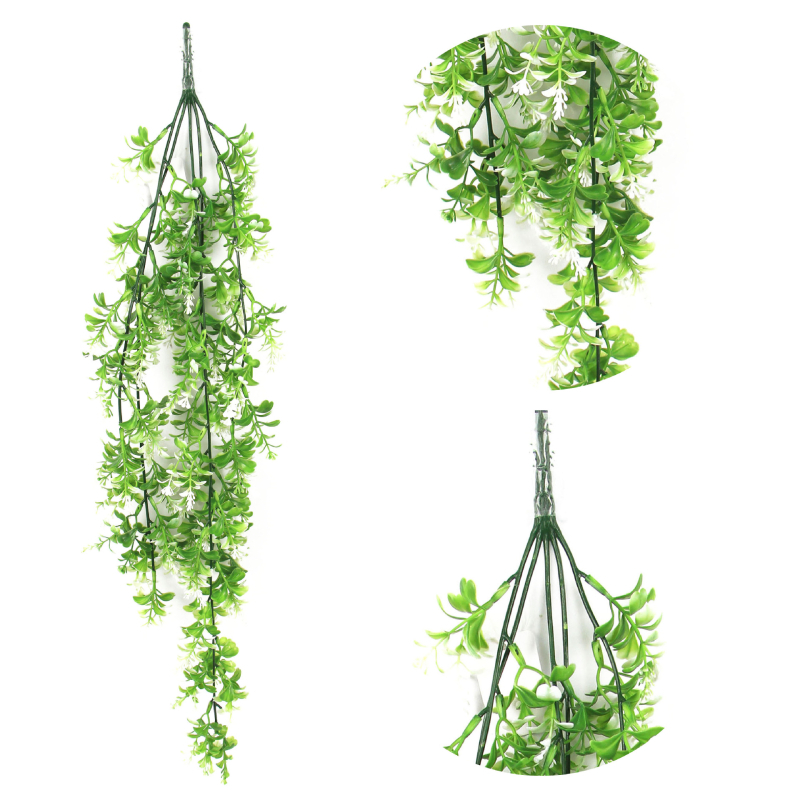 Dirbtinis rotaninis sienos pakabinamas augalas – simuliuotas augalas, plastikiniai žiedai, pusiau rankinis gaminimas