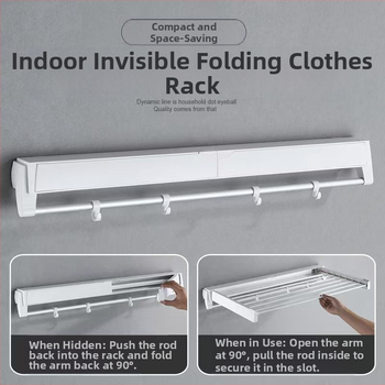 Pakabinama drabužių džiovyklė su vienu stulpeliu, gręžimo nereikalaujantis montavimas, modernus minimalistinis stilius, ABS+ aliuminio vamzdelis