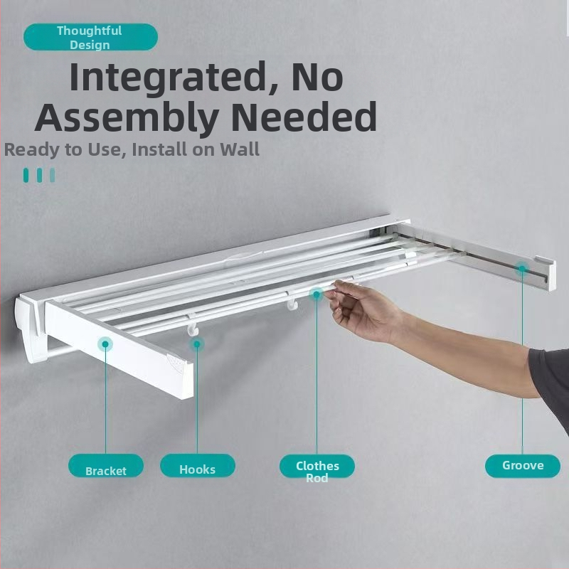 Pakabinama drabužių džiovyklė su vienu stulpeliu, gręžimo nereikalaujantis montavimas, modernus minimalistinis stilius, ABS+ aliuminio vamzdelis