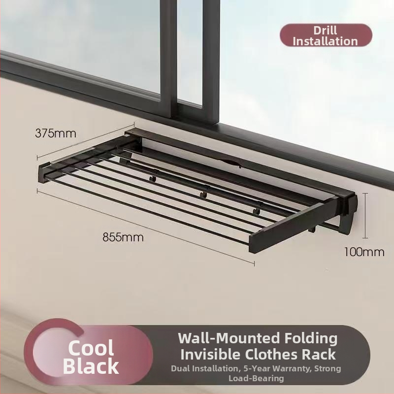 Pakabinama drabužių džiovyklė su vienu stulpeliu, gręžimo nereikalaujantis montavimas, modernus minimalistinis stilius, ABS+ aliuminio vamzdelis