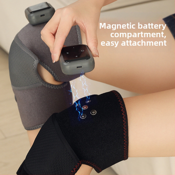 Elektrinė kelio pagalvėlė šildymui ir masažui kelių, pečių ir alkūnių sąnariams – išmanus temperatūros valdymas; galia 7W; temperatūra 40–65°C; svoris 204 g; medžiaga: nailonas/elastanas.