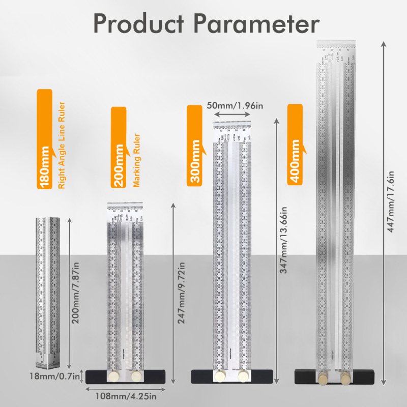 Неръждаема стоманена линейка за дърводелство: маркиране с дупки, правоъгълен ъгъл и градуировка