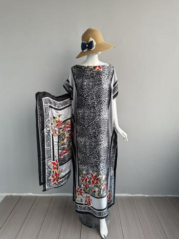 Μουσουλμανικό φόρεμα δύο τεμαχίων, σατέν ψευδομετάξι, πολυεστέρας 95%+, μανίκια 3/4, μακριά φούστα