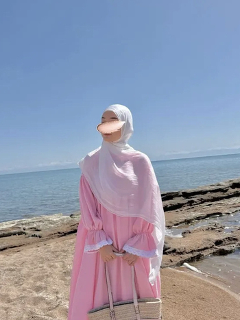 Γυναικεία φορεσιά προσευχής, μακριά μανίκια, Α-γραμμή, λαιμός-φουλάρι, ελαστική μέση, πολυεστέρας