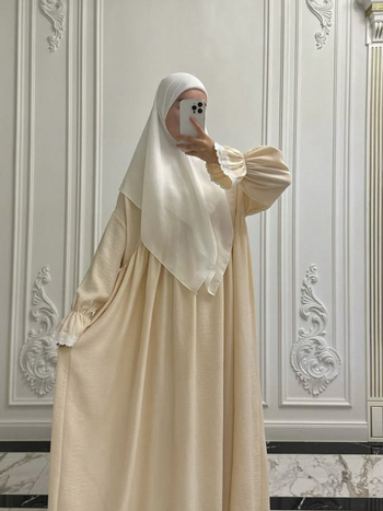 Γυναικεία φορεσιά προσευχής, μακριά μανίκια, Α-γραμμή, λαιμός-φουλάρι, ελαστική μέση, πολυεστέρας