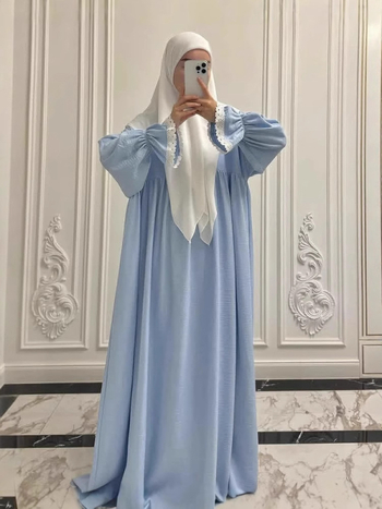 Γυναικεία φορεσιά προσευχής, μακριά μανίκια, Α-γραμμή, λαιμός-φουλάρι, ελαστική μέση, πολυεστέρας
