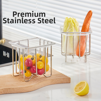 Ανοξείδωτο φίλτρο νεροχύτη με ράφι αποθήκευσης και ενσωματωμένο καλάθι αποστράγγισης — οργανωτής κουζίνας