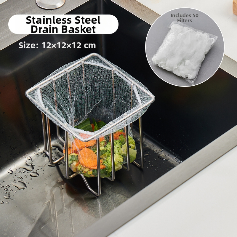 Ανοξείδωτο φίλτρο νεροχύτη με ράφι αποθήκευσης και ενσωματωμένο καλάθι αποστράγγισης — οργανωτής κουζίνας