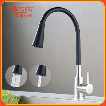 Кухненски смесител от неръждаема стомана, с керамичен диск клапан, матово шлифована повърхност, входове 1/2, 3/8 и 9/16, едноруко управление, въртящ се чучур