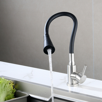 Кухненски смесител от неръждаема стомана, с керамичен диск клапан, матово шлифована повърхност, входове 1/2, 3/8 и 9/16, едноруко управление, въртящ се чучур