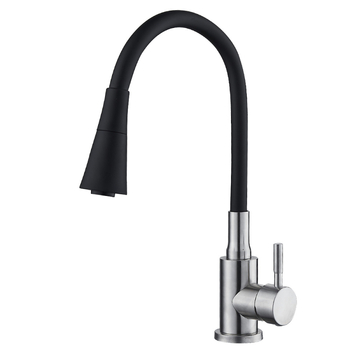 Кухненски смесител от неръждаема стомана, с керамичен диск клапан, матово шлифована повърхност, входове 1/2, 3/8 и 9/16, едноруко управление, въртящ се чучур