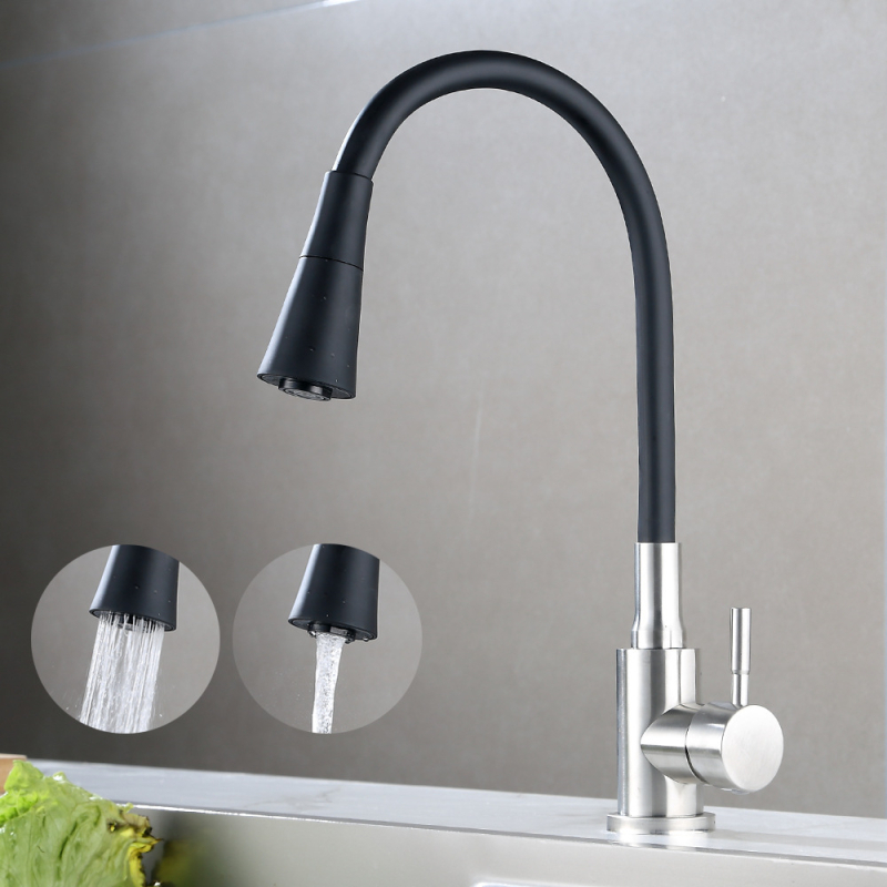 Кухненски смесител от неръждаема стомана, с керамичен диск клапан, матово шлифована повърхност, входове 1/2, 3/8 и 9/16, едноруко управление, въртящ се чучур