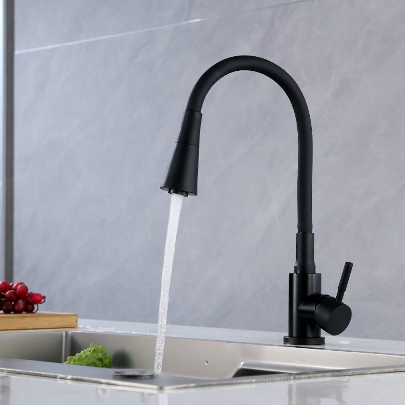 Кухненски смесител от неръждаема стомана, с керамичен диск клапан, матово шлифована повърхност, входове 1/2, 3/8 и 9/16, едноруко управление, въртящ се чучур