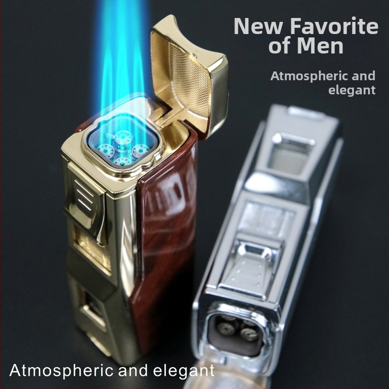 Метална бутанова запалка, устойчива на вятър, с нож за пури и държател за пури
