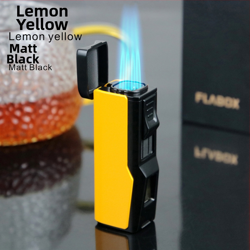 Metalinė butaninė uždegimo priemonė, vėjo atspari, su cigaro pjovikliu ir cigaro laikikliu