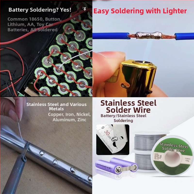 Тел за спойка от неръждаема стомана с флукс‑ядро, съдържание на флукс 2.2, работна температура 280°C, подходящ за заваряване на неръждаема стомана и литиеви батерии