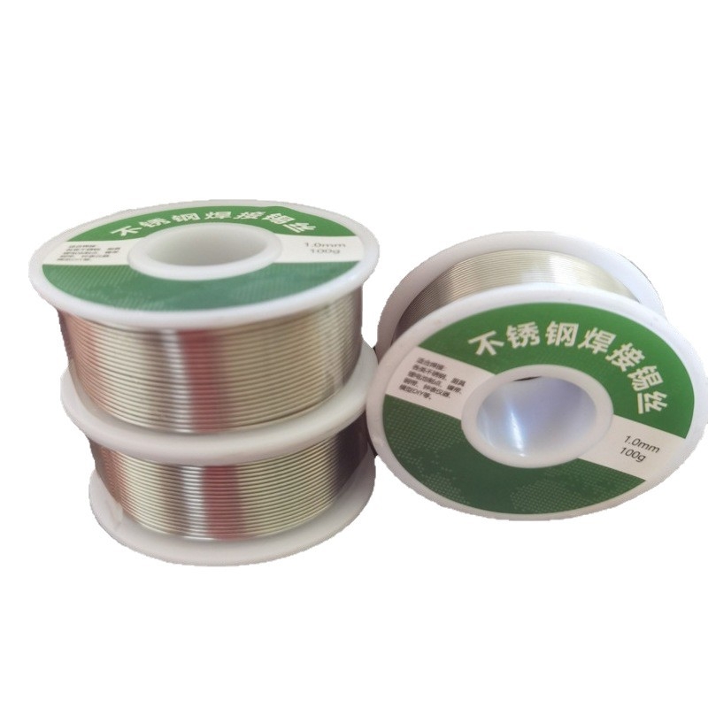 Nerūdijančio plieno litavimo viela su fluko brandu, flukso sudėtis 2.2, darbinė temperatūra 280°C, skirtas nerūdijančio plieno litavimui ir Li baterijoms