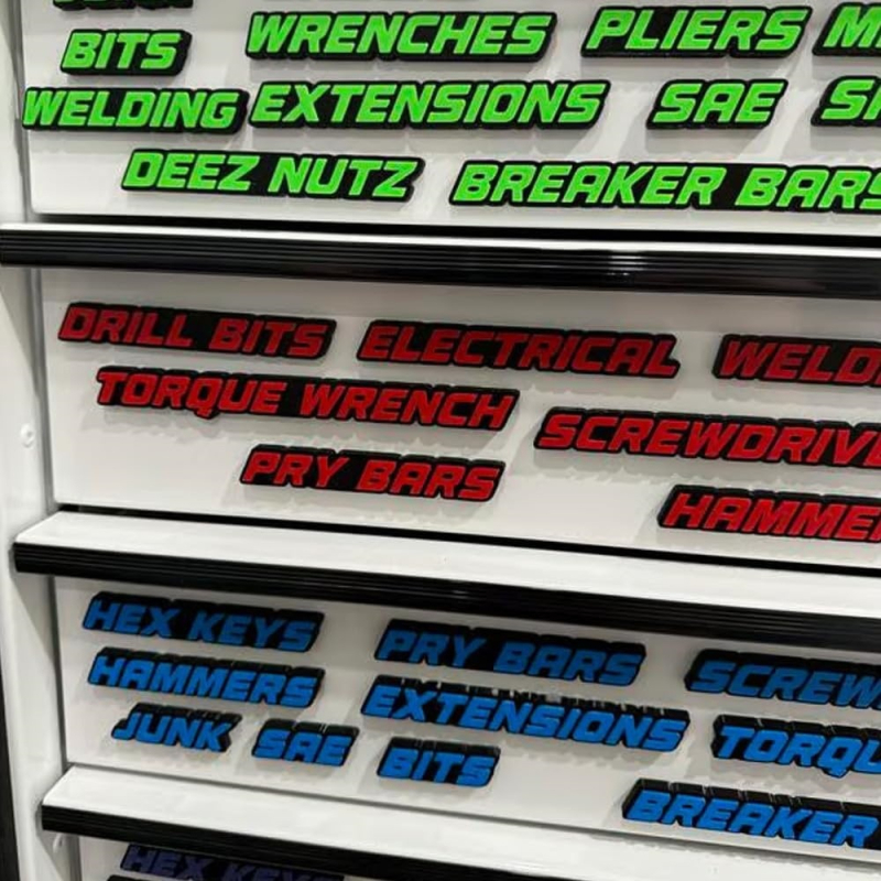 3D магнитни етикети за чекмеджета в кутия за инструменти (Материал: композитни магнитни материали; Форма на печат: Други; Област на приложение: складови полици; Назначение: общо)