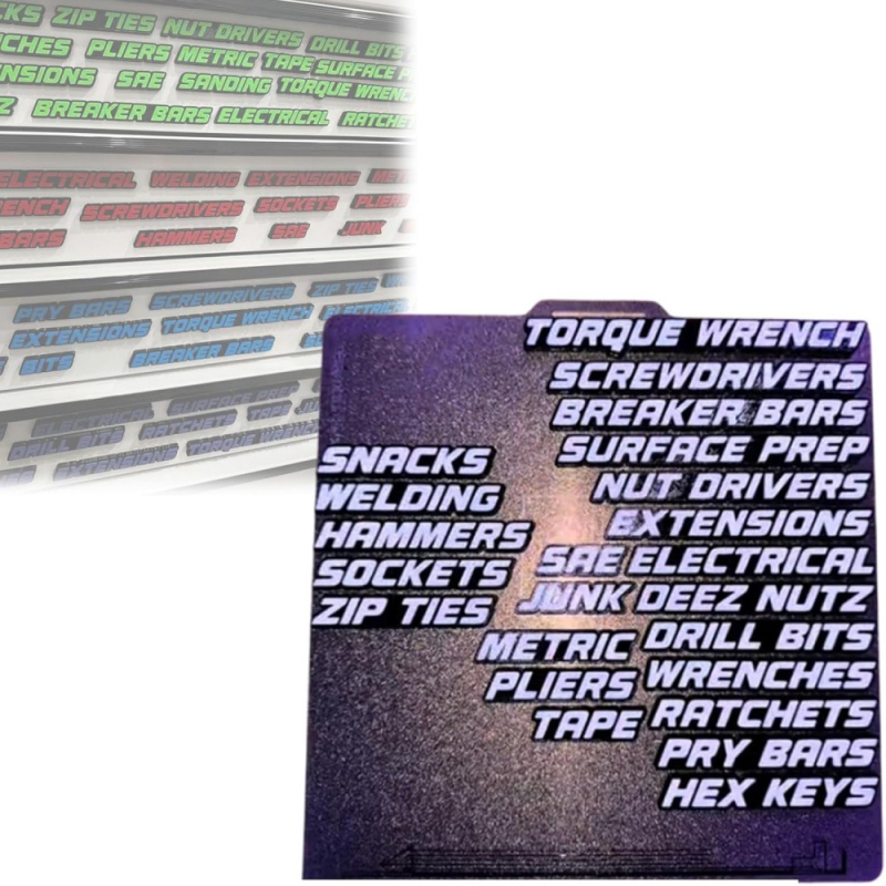 3D магнитни етикети за чекмеджета в кутия за инструменти (Материал: композитни магнитни материали; Форма на печат: Други; Област на приложение: складови полици; Назначение: общо)