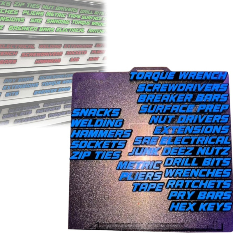 3D магнитни етикети за чекмеджета в кутия за инструменти (Материал: композитни магнитни материали; Форма на печат: Други; Област на приложение: складови полици; Назначение: общо)