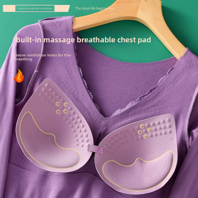 Дамска базова долна блуза с V-образно деколте, дантела, подплънка за бюста, дълги ръкави, топла полиестрова тъкан