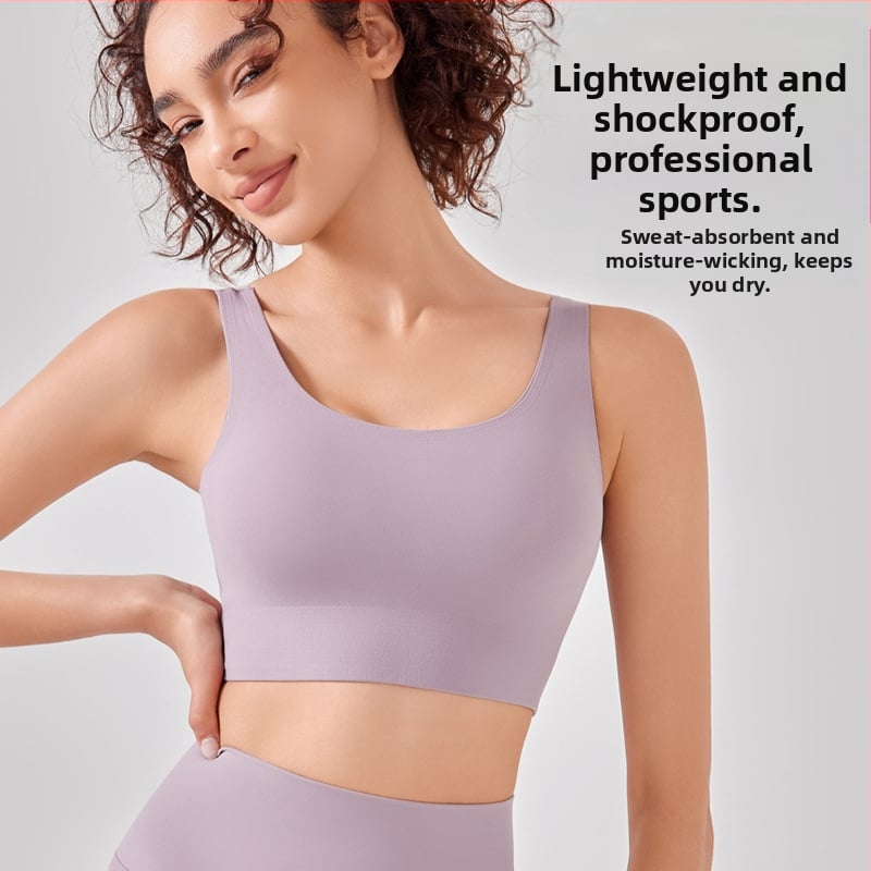 Sportni grudnjak u stilu veste, otporan na udarce za visokointenzivne trčanje, s punim košaricama i tankim oblikovanim košaricama, čvrste dvostruke naramenice, prozračan najlon