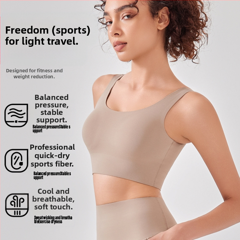 Športová podprsenka v štýle vesty, proti otrasom pre vysoko intenzívny beh, s plnou miskou a tenkými tvarovanými miskami, pevné dvojité ramienka, priedušný nylon