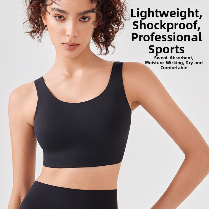 Športová podprsenka v štýle vesty, proti otrasom pre vysoko intenzívny beh, s plnou miskou a tenkými tvarovanými miskami, pevné dvojité ramienka, priedušný nylon