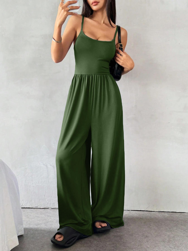 Ujjatlan női overál széles lábú, magas derékkal, poliészter-spandex keverék, tavasz 2025, street hipster stílus