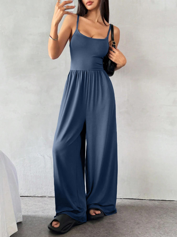 Ujjatlan női overál széles lábú, magas derékkal, poliészter-spandex keverék, tavasz 2025, street hipster stílus