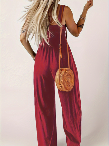 Ολόσωμη φόρμα με τιράντες, χωρίς μανίκια, ίσια γραμμή παντελονιού, Milk Silk ύφασμα, πολυεστέρας 90–95%