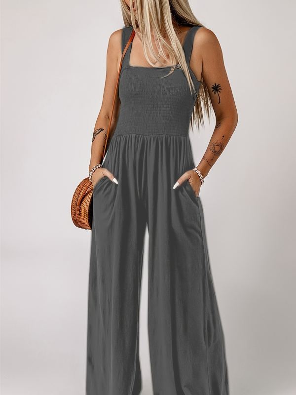 Ολόσωμη φόρμα με τιράντες, χωρίς μανίκια, ίσια γραμμή παντελονιού, Milk Silk ύφασμα, πολυεστέρας 90–95%