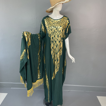 Σετ ρόμπα και κεφαλοδέσματος μουσουλμανικού/αφρικανικού/μεσανατολικού στυλ, βαμβακό-σίτα, φινίρισμα μπονζ, μανίκια 3/4