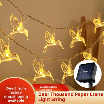 Соларни LED нишкови светлини във форма на хартиена птица, IP44 пластмасов корпус, вътрешна декорация, батерийна кутия, ръчно управление, CE сертифициран