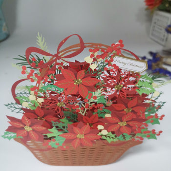Коледна 3D pop-up поздравителна картичка със флорална подложка, ръчна изработка; Материал: хартия; Марка: 998; Стил: пасторален