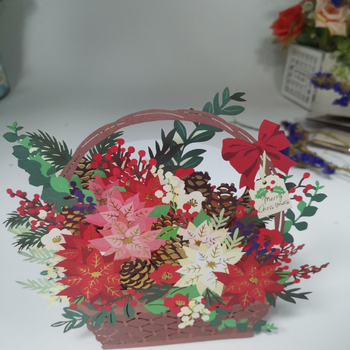 Коледна 3D pop-up поздравителна картичка със флорална подложка, ръчна изработка; Материал: хартия; Марка: 998; Стил: пасторален